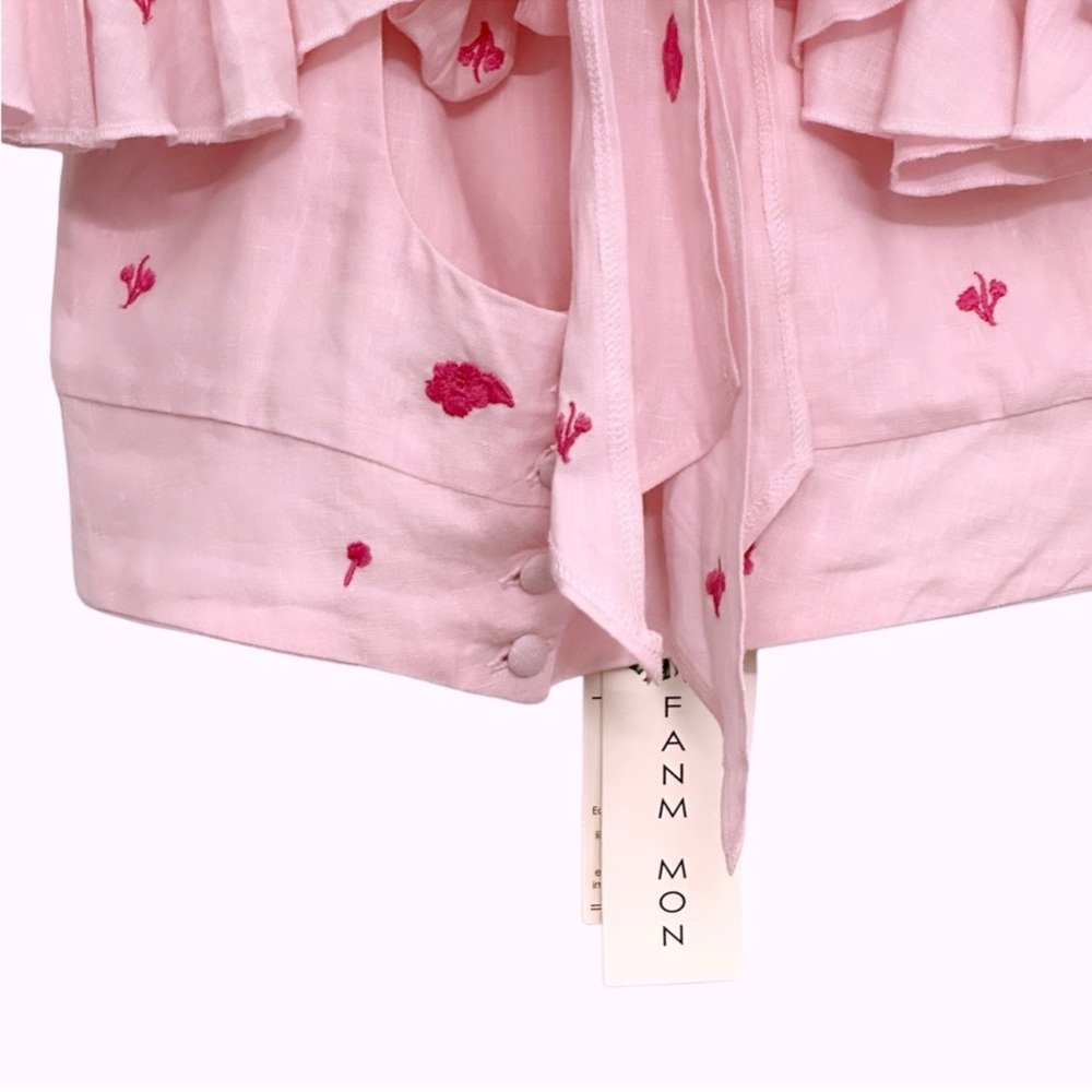 NWT FANM MON Anais Linen Ruffle Embroidered Crop Top in Light pink Size S - Picture 12 of 16